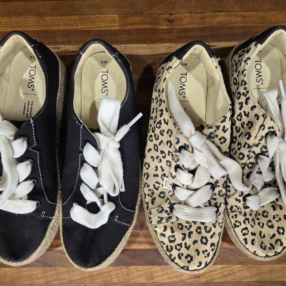 Two Pairs Toms Sneakers Black and Leopard Print - Picture 4 of 5